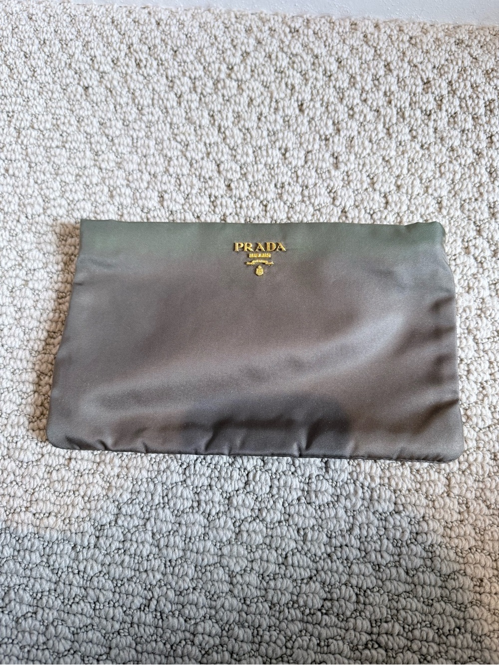 Prada Black Satin Zip Cosmetic Pouch with Gold Hardware
